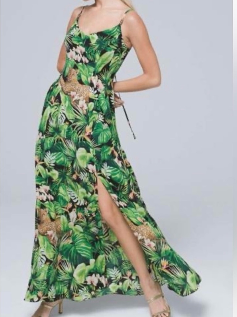 White House Black Market Tropical Jungle Print-Leopard Maxi Dress, Size 6